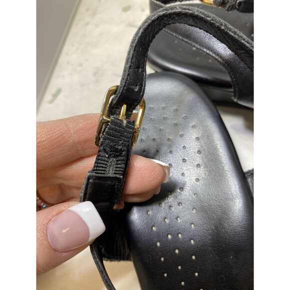 Sas Womens Caress Wedge Sandal Black Leather Cushoined Low Heel Slingback 8.5 - Picture 10 of 10